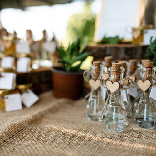 Details on table setting at wedding reception.